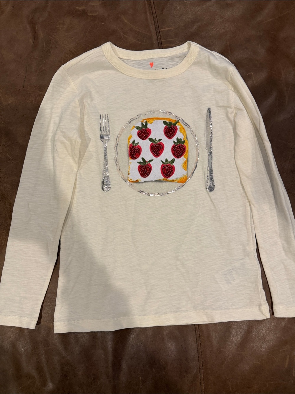 Crewcuts Cream Long-Sleeve Kids Top with Strawberry Plate Graphic